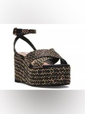 Steven New York Platform Wedge Sandal - Black & Tan